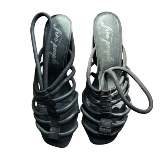 Free People Colette Cinched Leather Black Heeled Sandals Size 9M /40 - Picture 5 of 7